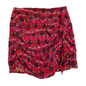 Dolan Left Coast‎ Collection Red Purple Geometric Ruched Mini Skirt Size L